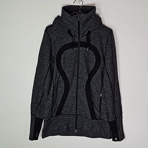 Lululemon black and gray size 8 zip up hooded design jacket
